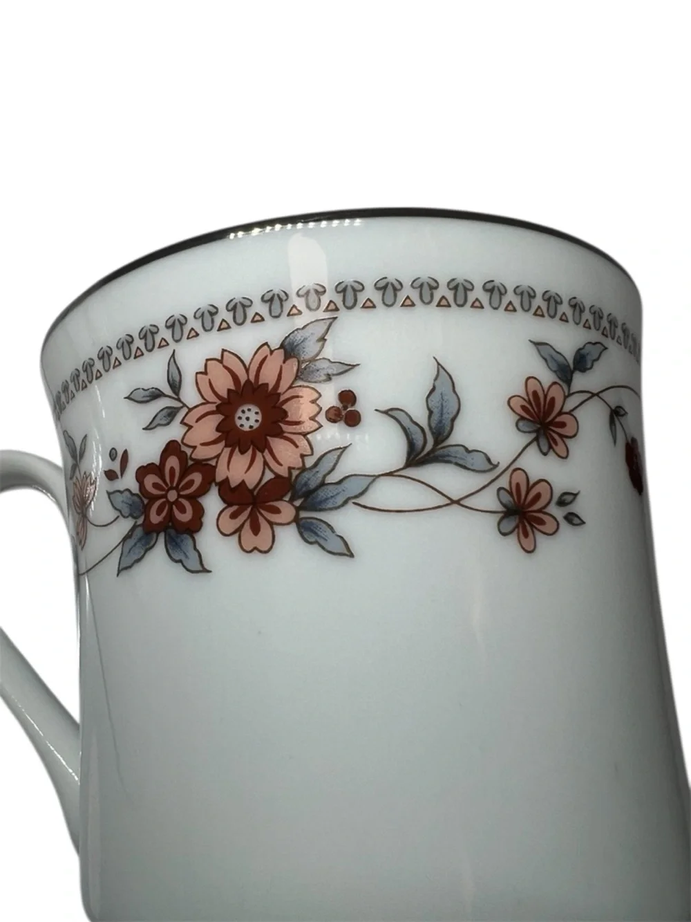 White/Pink/Rust Floral Porcelain Fine China Teacup & Saucer Set by Sheffield